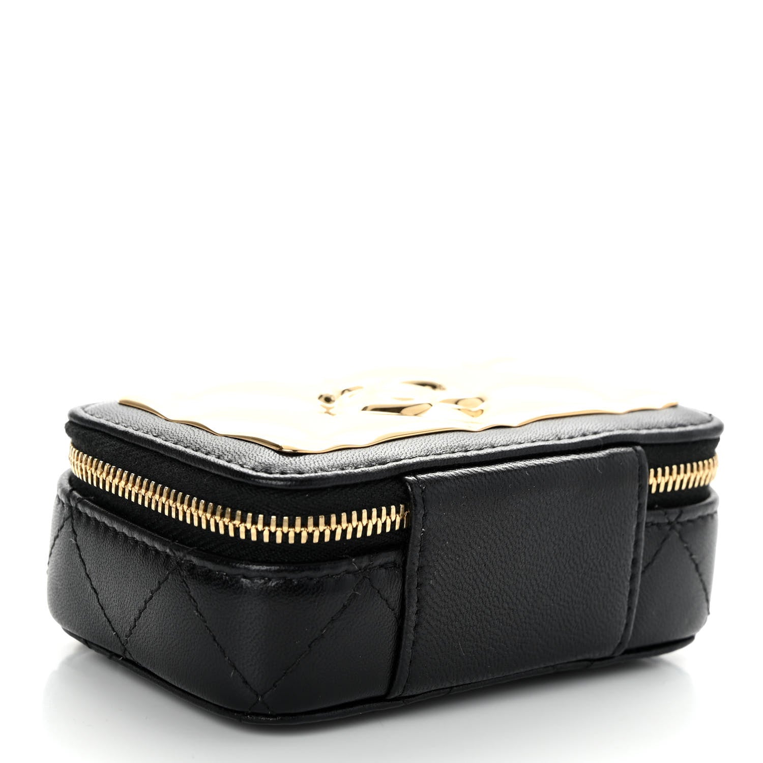 Chanel Lambskin Metal Quilted Extra Mini Vanity Case With Chain Black Gold 4 of 9