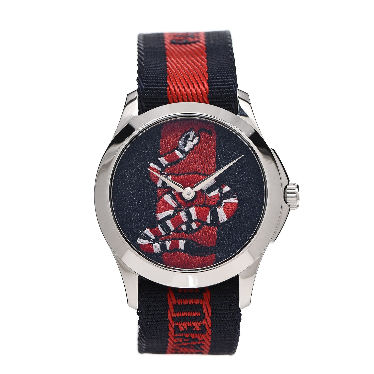 Gucci Stainless Steel Nylon 38mm Le Marche Des Merveilles Snake Quartz Watch Navy 1 of 5