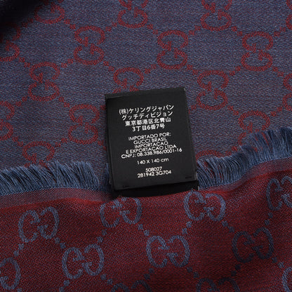 Gucci Wool Silk Monogram GGWeb Fringe Shawl Lacquer Sky Blue 6 of 6