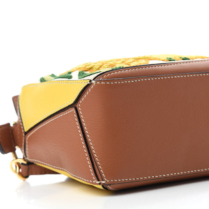 Loewe Calfskin Embroidered Floral Mini Puzzle Bag Tan Yellow 6 of 10