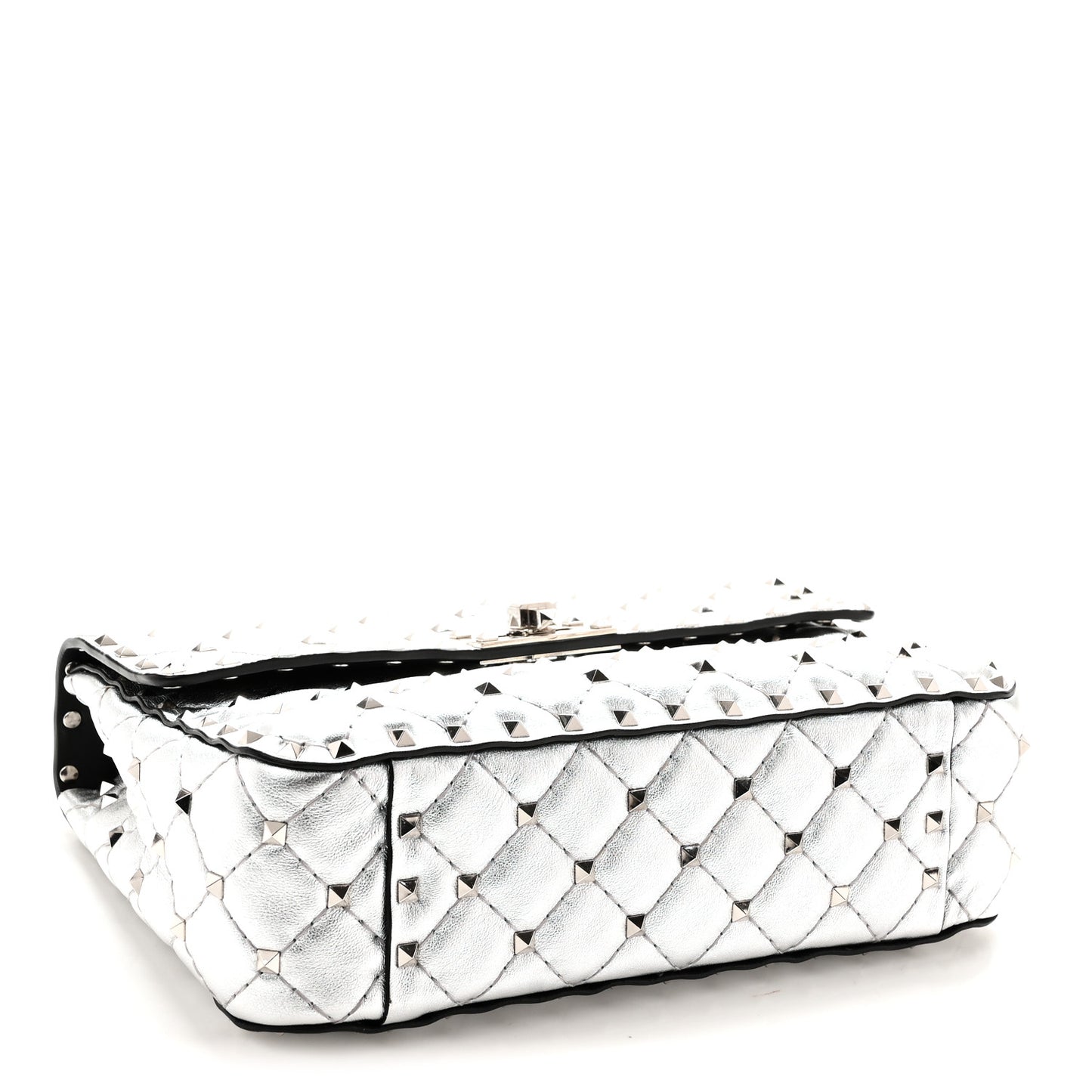 Metallic Nappa Medium Rockstud Spike Shoulder Bag Silver