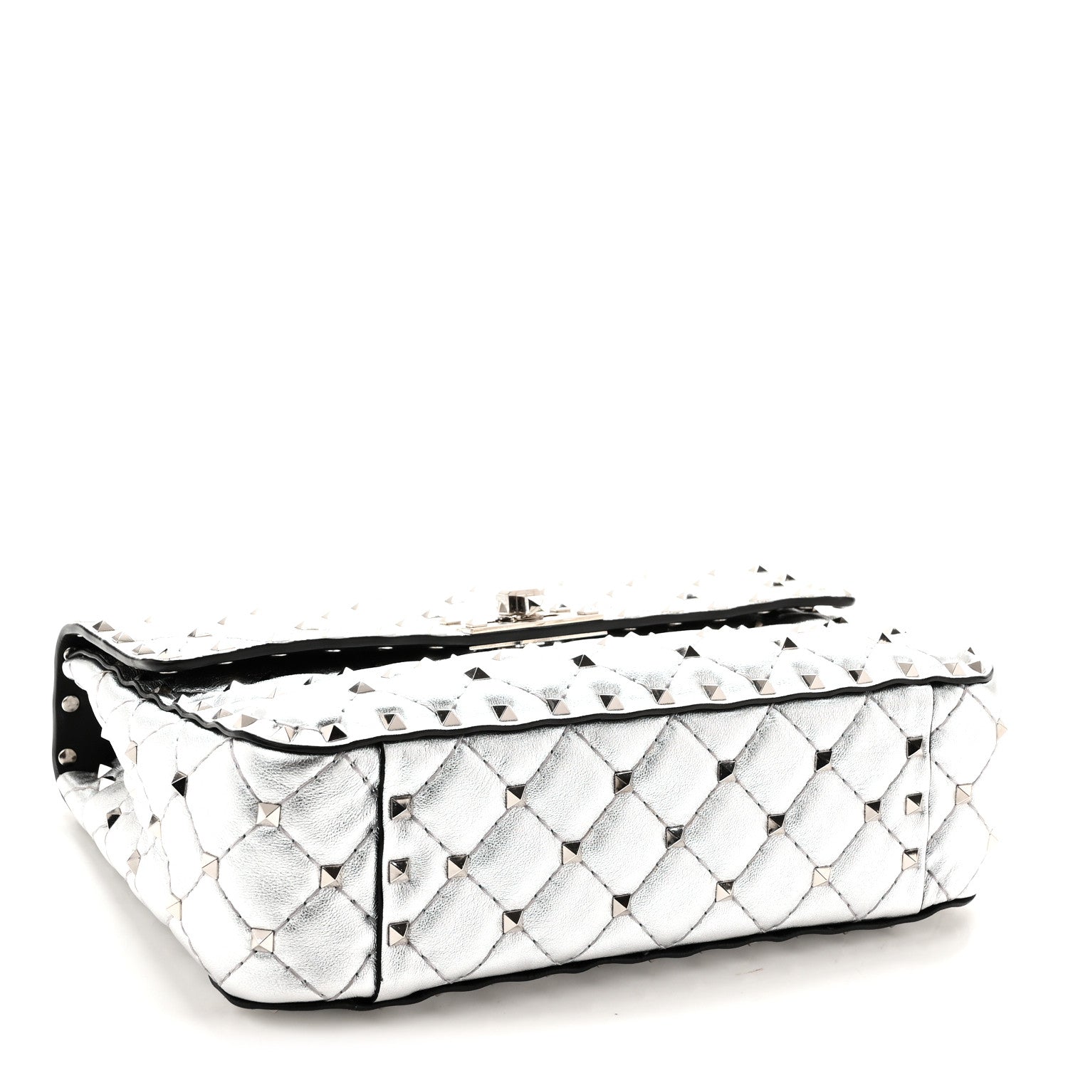 Valentino Garavani Metallic Nappa Medium Rockstud Spike Shoulder Bag Silver 4 of 9