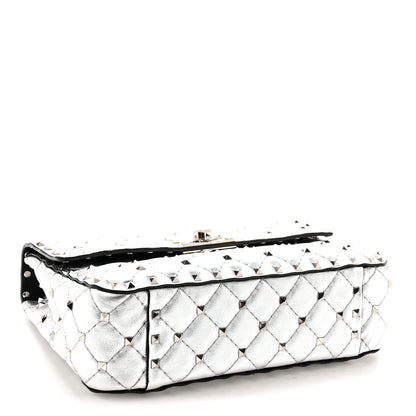 Valentino Garavani Metallic Nappa Medium Rockstud Spike Shoulder Bag Silver 4 of 9