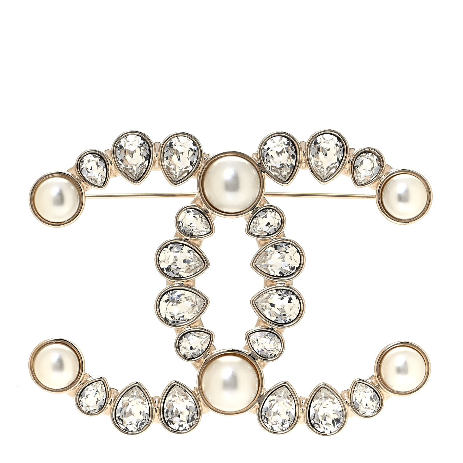 Chanel Pearl Crystal CC Brooch Gold 1 of 4
