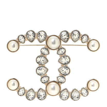 Chanel Pearl Crystal CC Brooch Gold 1 of 4