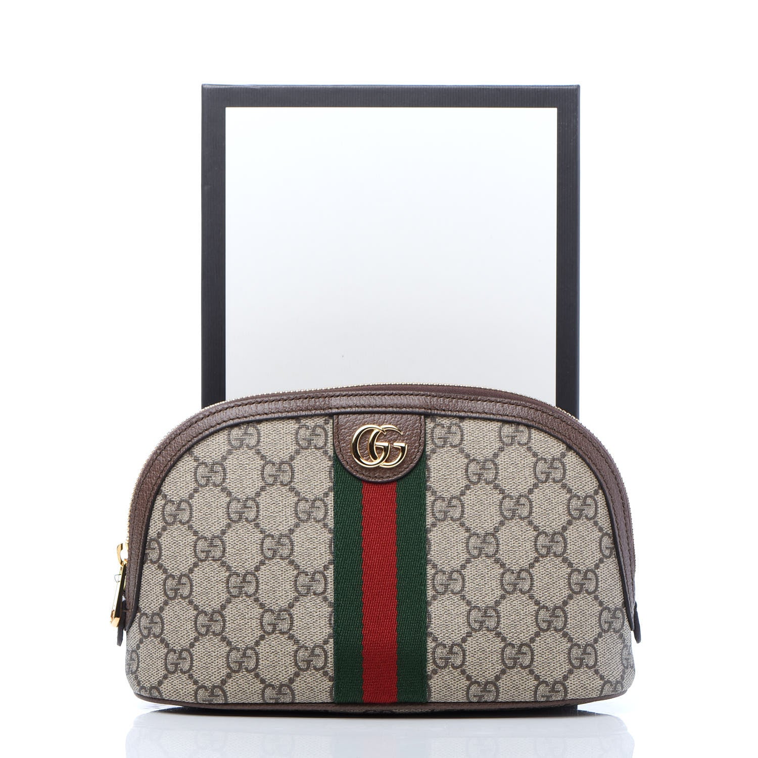 Gucci GG Supreme Monogram Textured Calfskin Web Large Ophidia Cosmetic Case Beige Ebony New Acero 10 of 10