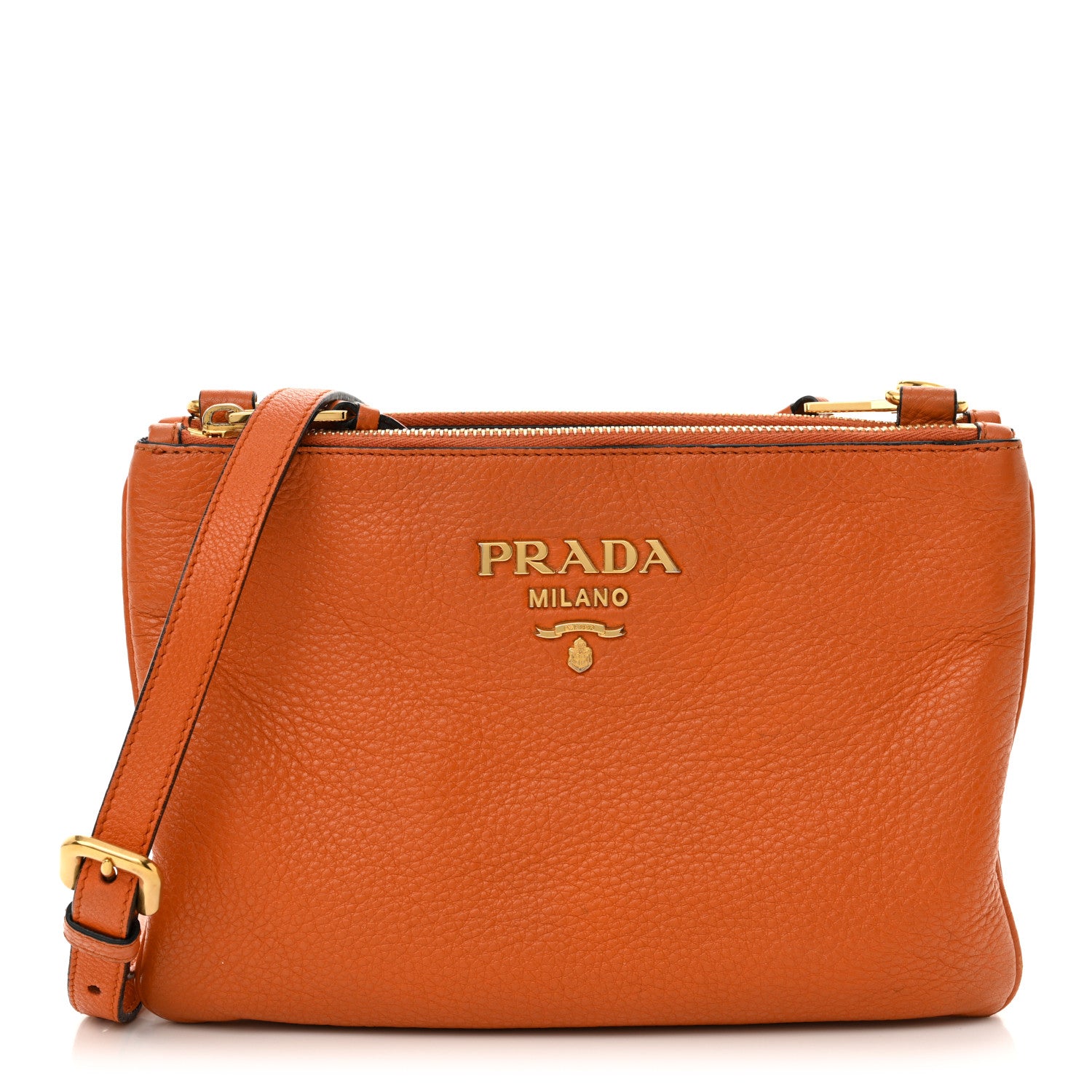 その他 flk023801 Prada Vitello Phenix Double Zip Crossbody Bag Papaya 1674966