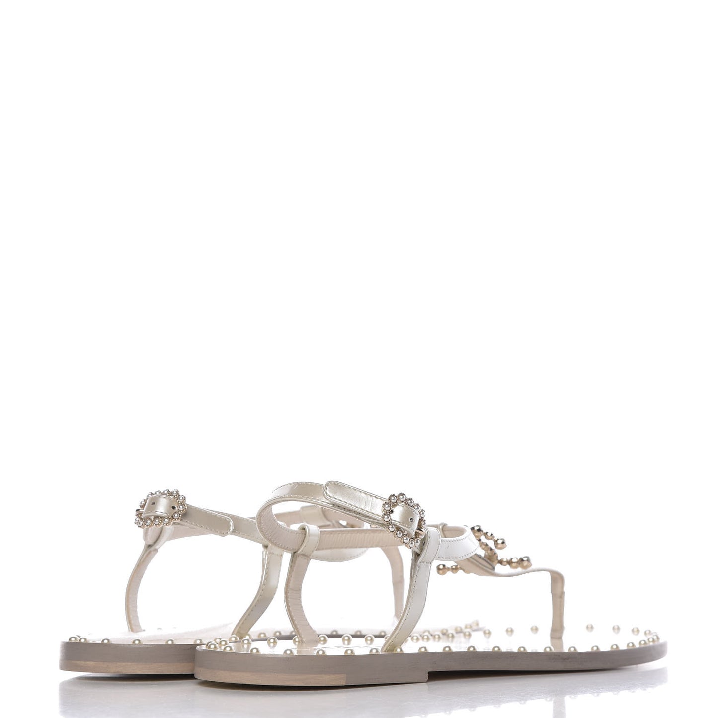 Patent Pearl CC Thong Sandals 35.5 Ivory