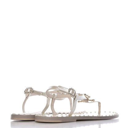 Chanel Patent Pearl CC Thong Sandals 35.5 Ivory 4 of 10