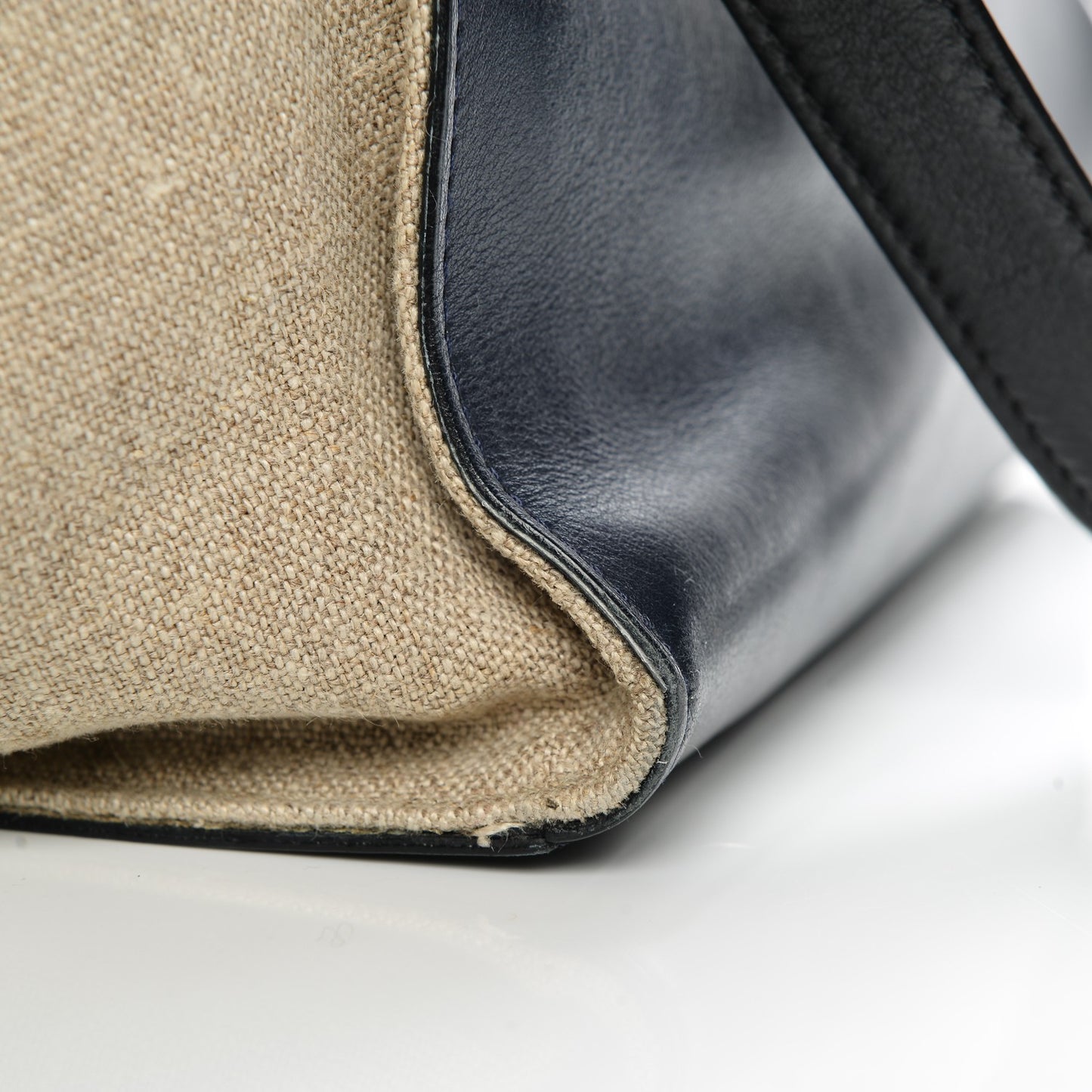 Smooth Calfskin Linen Medium Tri-Color Trapeze Black Navy Blue