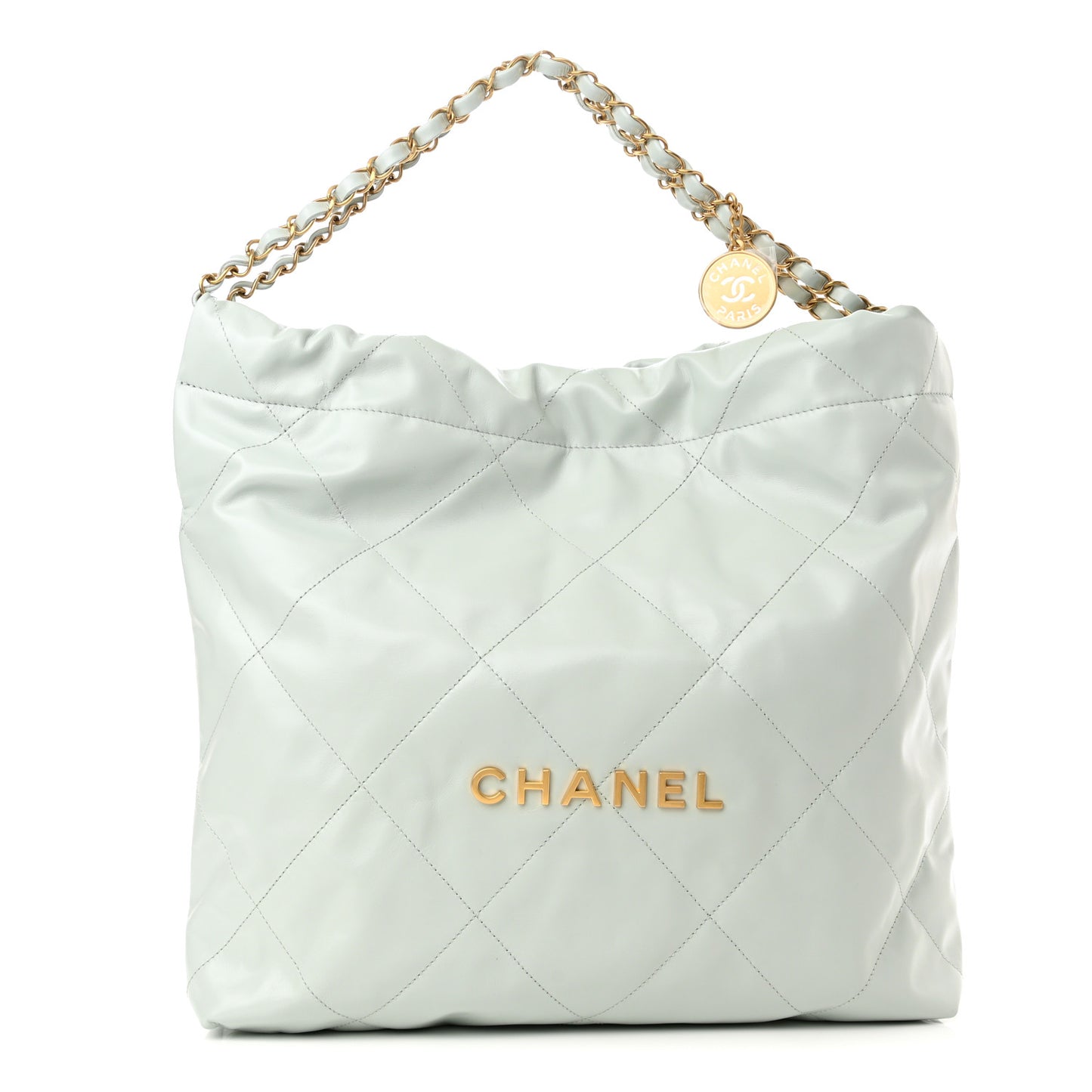 Shiny Calfskin Quilted Chanel 22 Light Blue