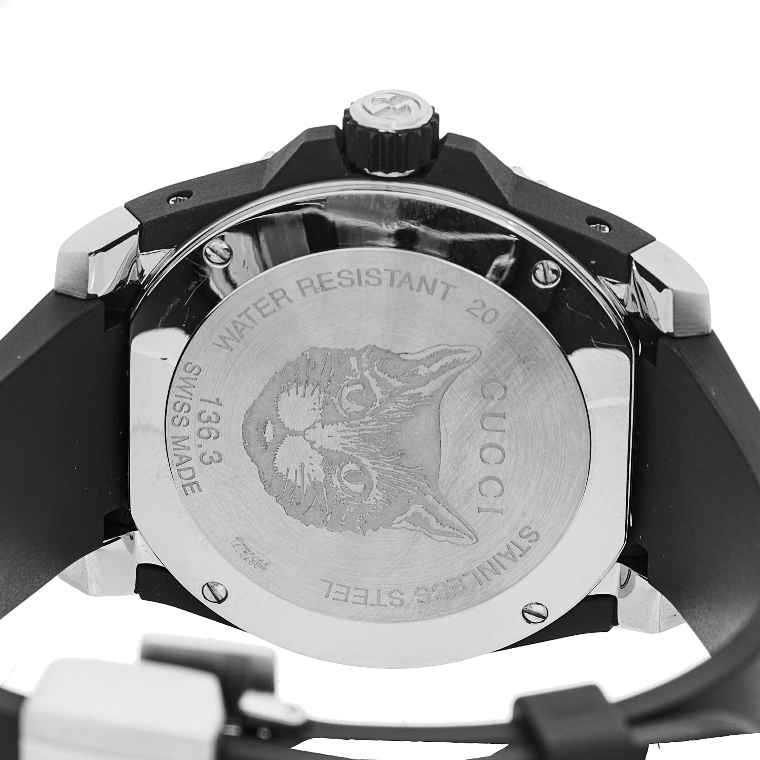 Gucci Stainless Steel Rubber 40mm Dive Feline Quartz Watch Black