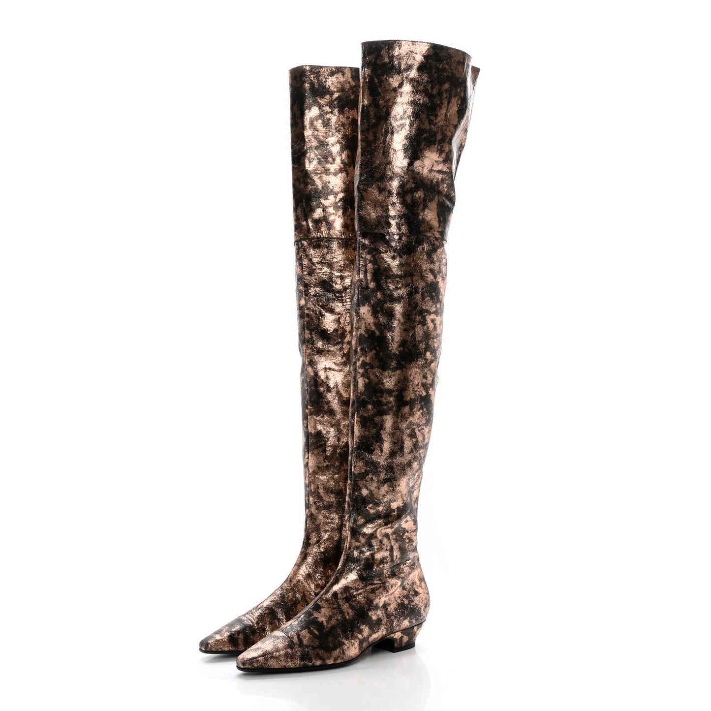 Metallic Lambskin Over the Knee Boots 37.5 Gold Black