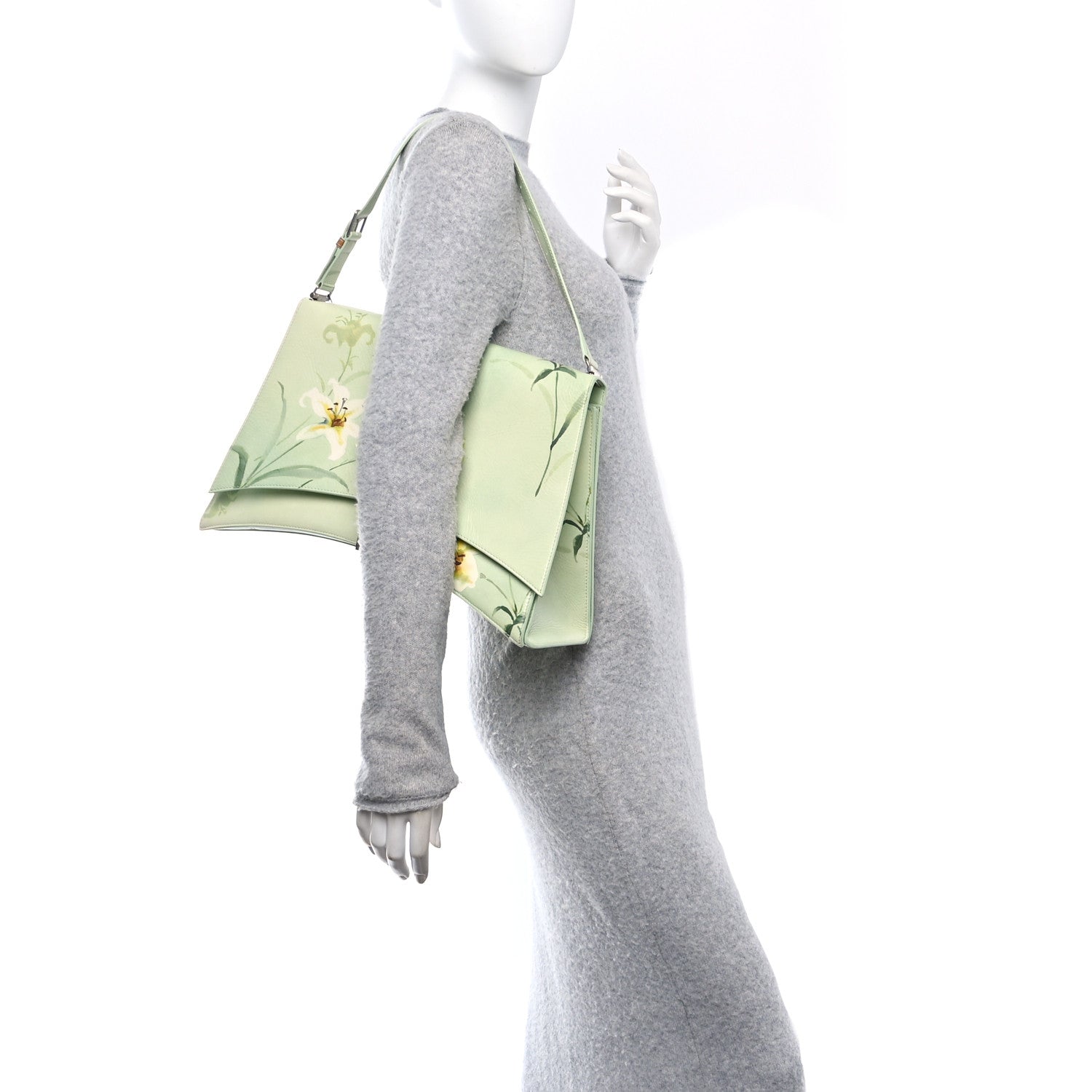 Balenciaga Shiny Paper Calfskin Floral Printed Large Crush Sling Bag Green 2 of 9