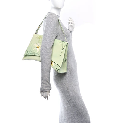 Balenciaga Shiny Paper Calfskin Floral Printed Large Crush Sling Bag Green 2 of 9
