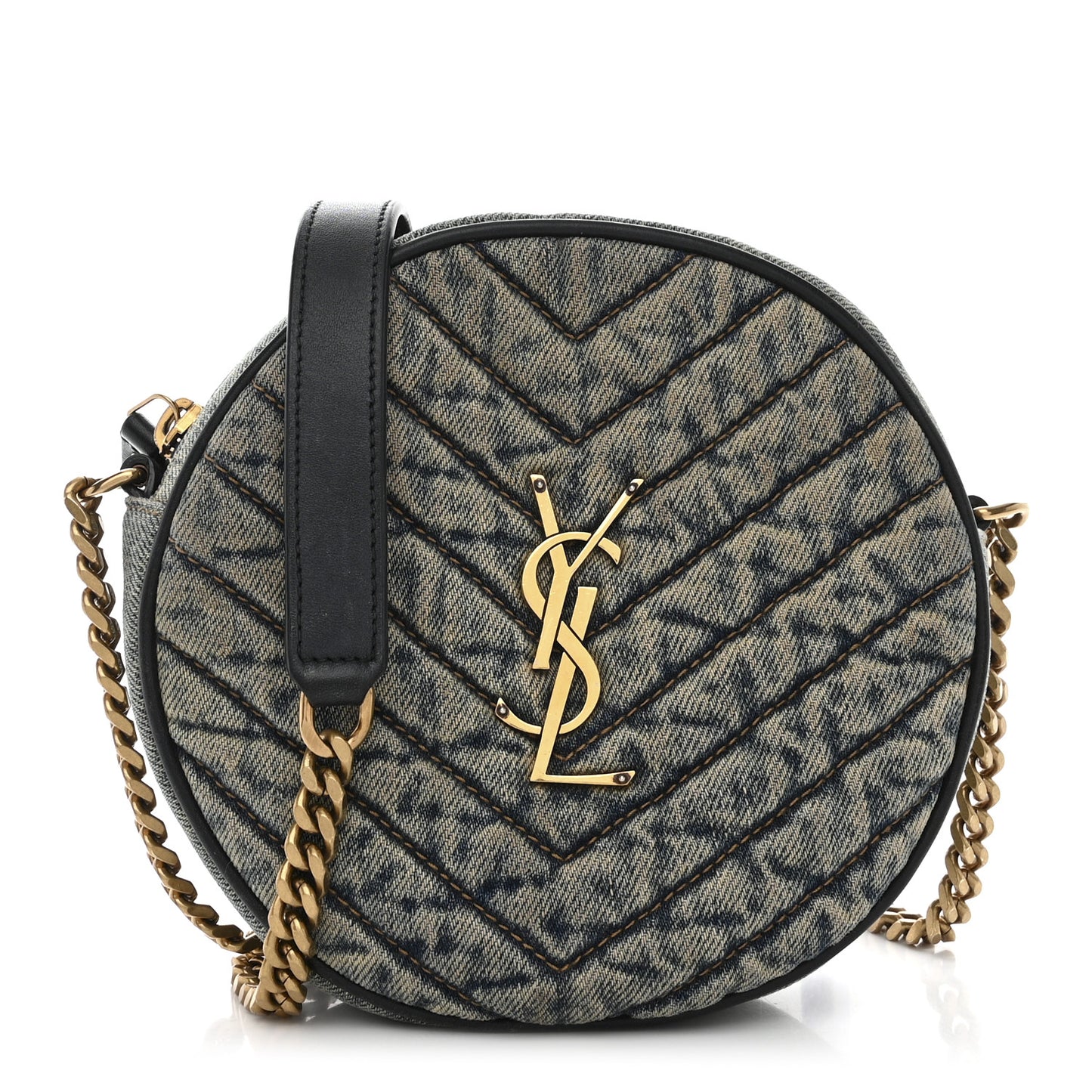 Denim Quilted Monogram Round Crossbody Bag Rodeo Blue