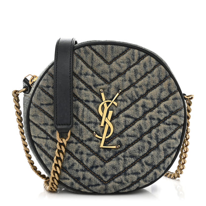Saint Laurent Denim Quilted Monogram Round Crossbody Bag Rodeo Blue 1 of 10