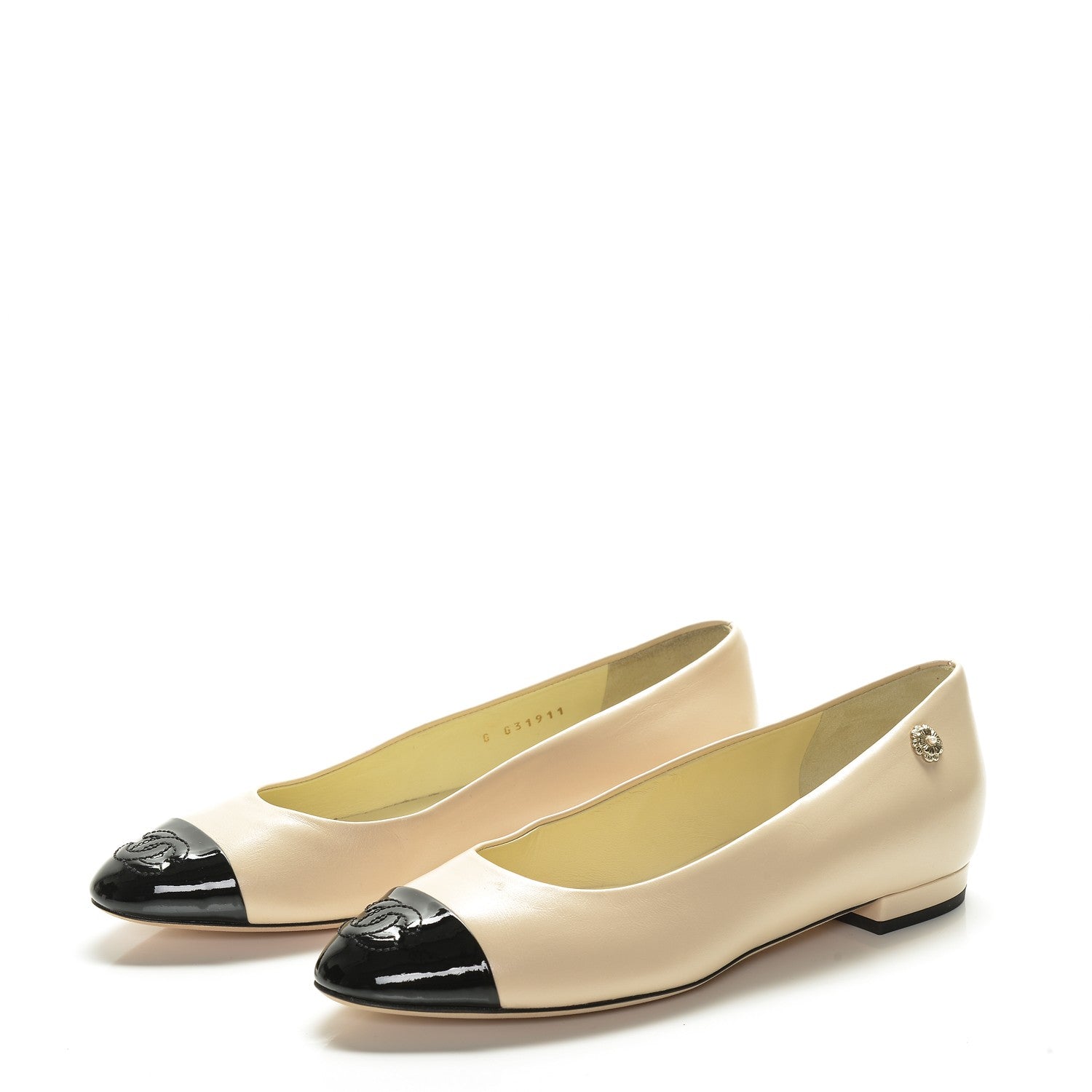 Chanel Lambskin Patent Cap Toe Ballerina Flats 35 Beige Black 2 of 9