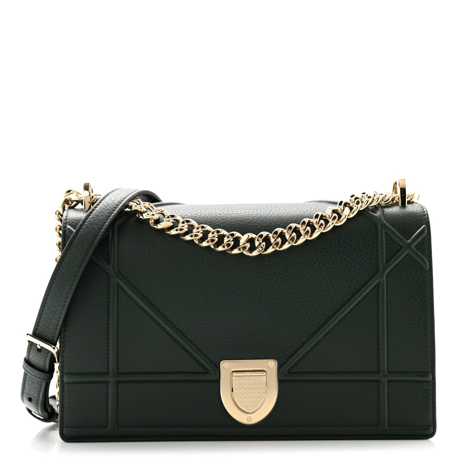 Christian Dior Grained Calfskin Medium Diorama Flap Bag Green 1 of 11