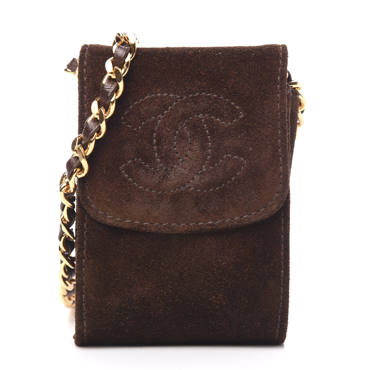 Chanel Suede Crossbody CC Phone Holder Brown 1 of 7