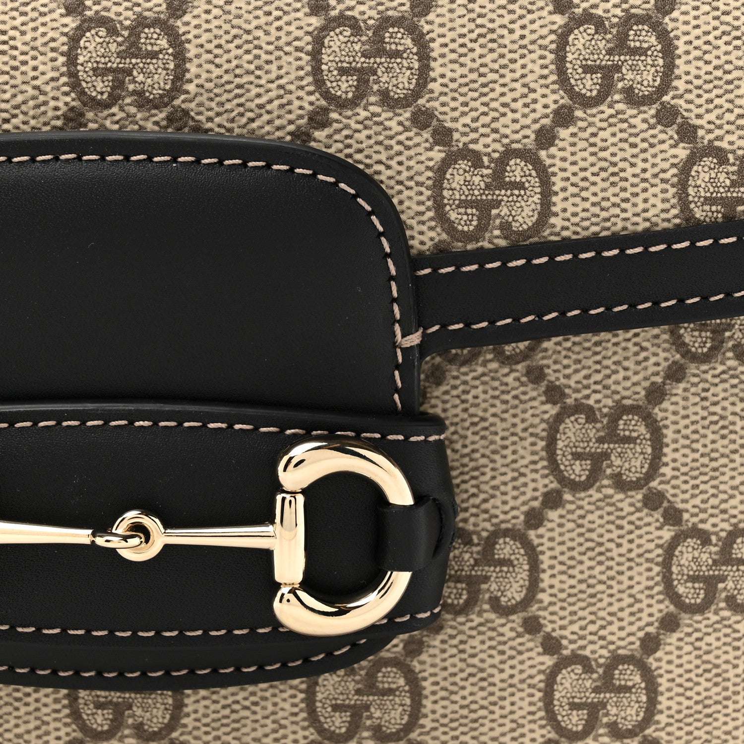 Gucci GG Supreme Monogram Horsebit 1955 Soft Small Shoulder Bag Beige Black 8 of 12