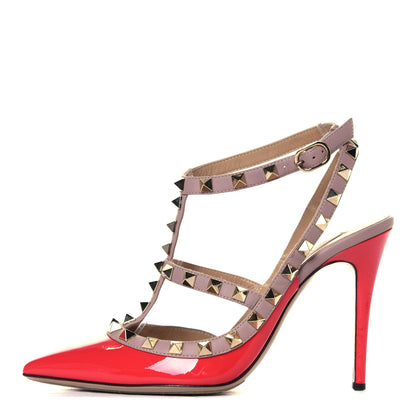 Valentino Garavani Patent Rockstud Ankle Strap Pumps 36 Deep Coral Poudre 1 of 6