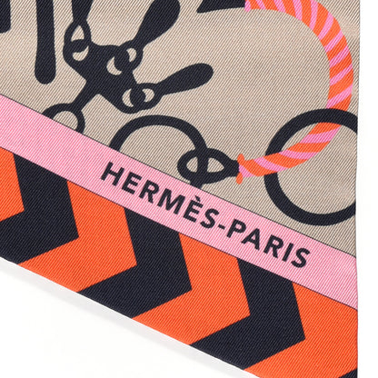 Hermes Silk Mors Et Tresses Maxi Twilly Cut Gris Beige Black Rose Vif 3 of 4