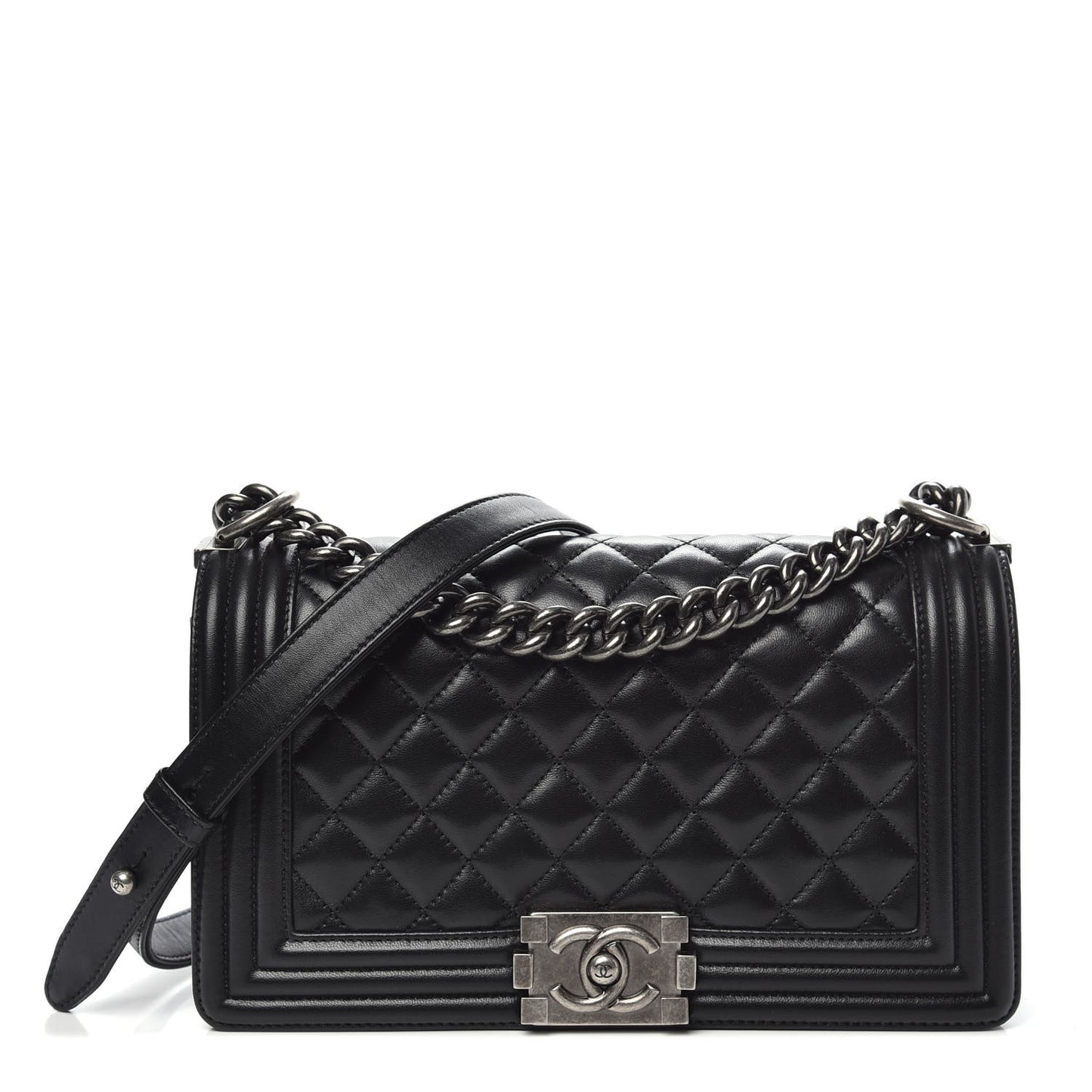 Lambskin Quilted Medium Boy Flap Black