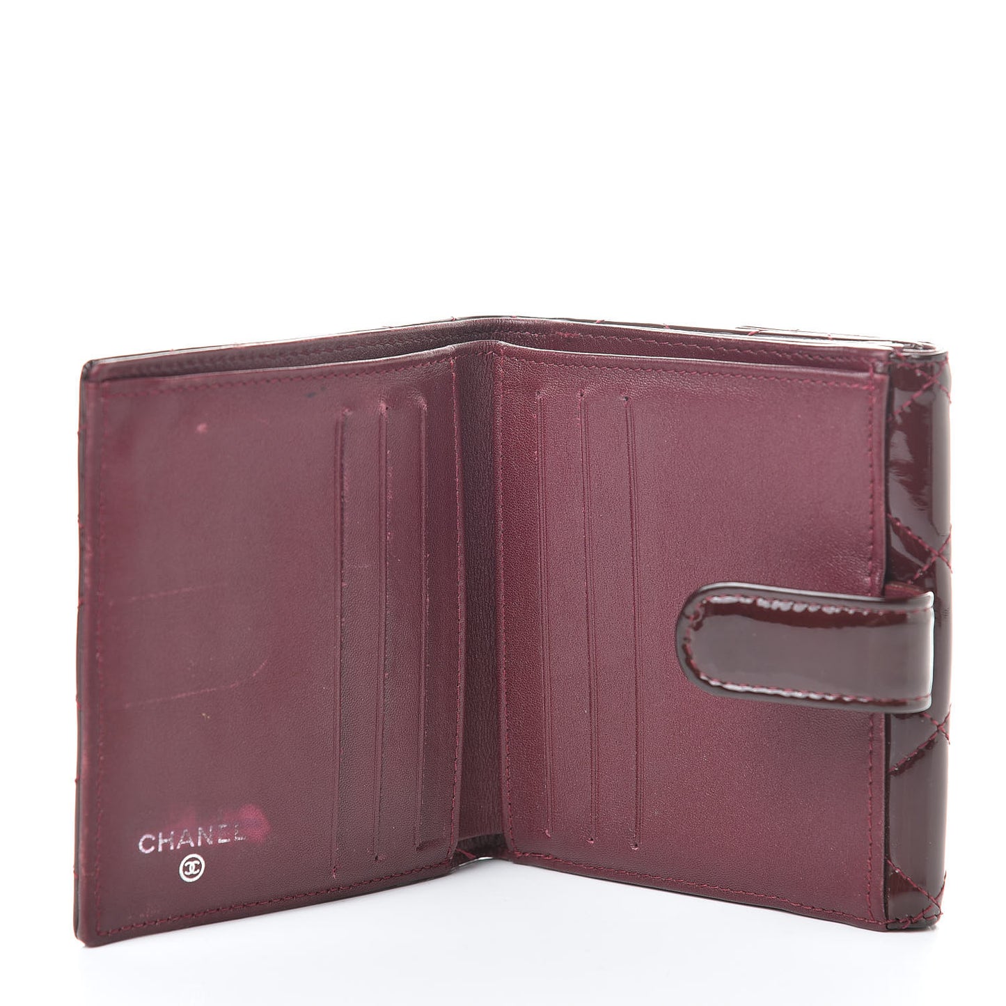 Patent Quilted Compact French Flap Wallet Dark Red