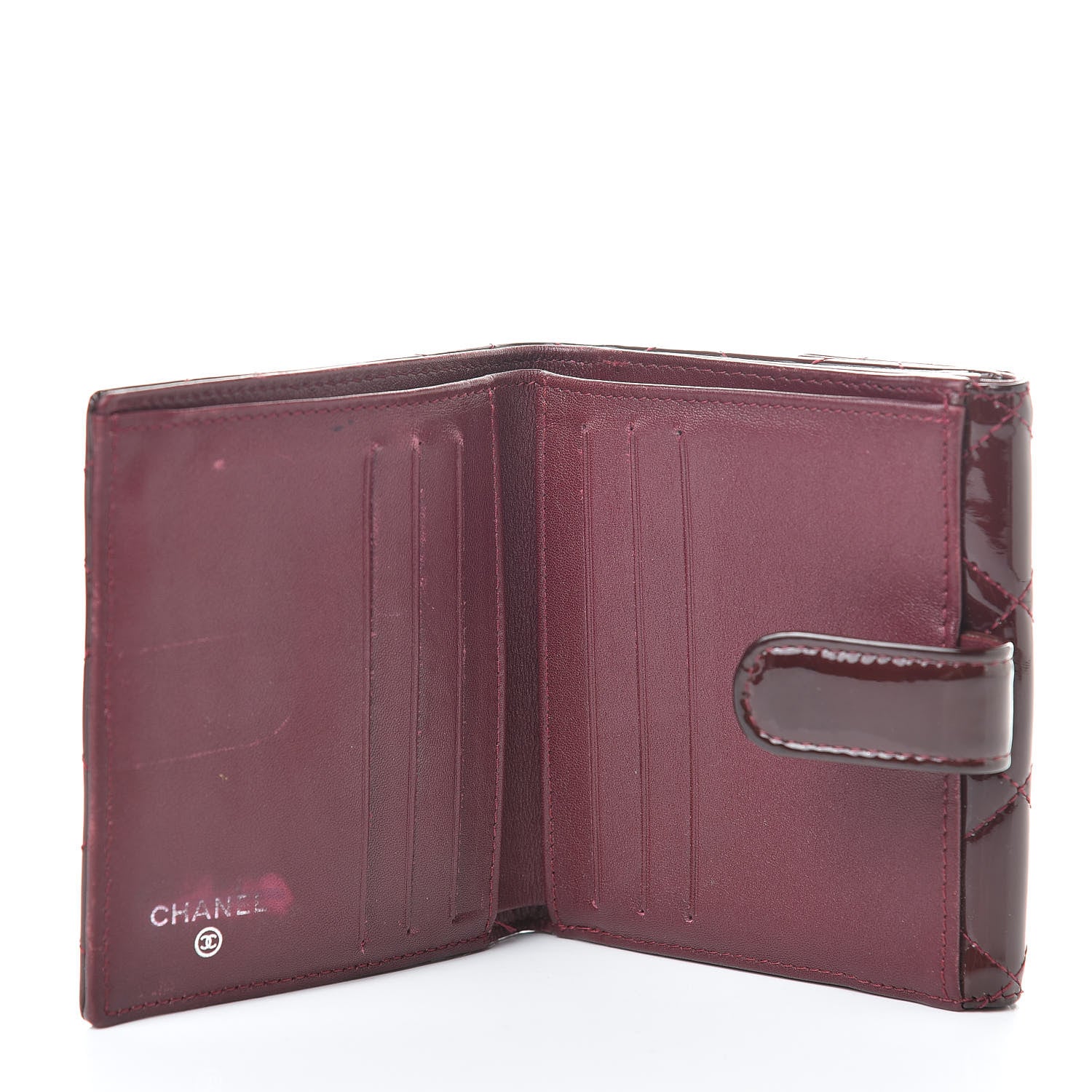 Chanel Patent Quilted Compact French Flap Wallet Dark Red 5 of 11