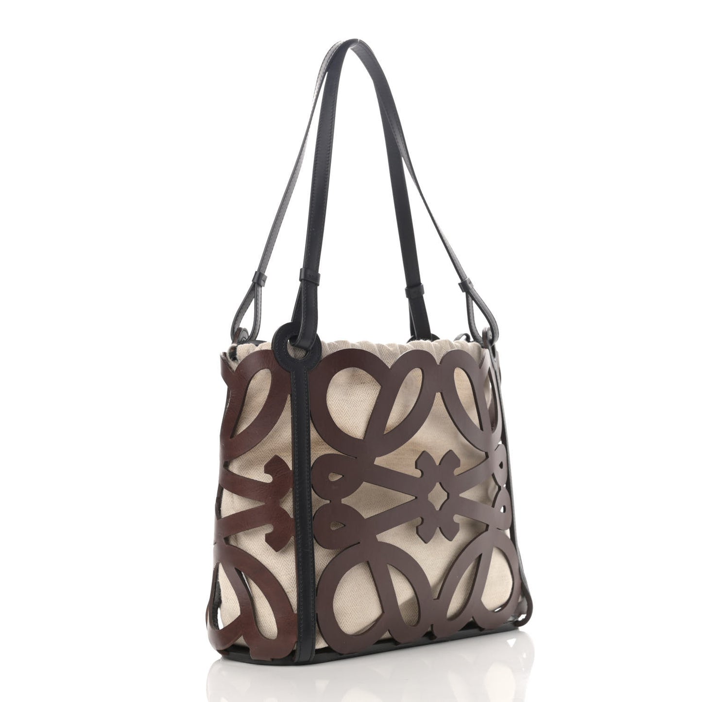 Smooth Calfskin Small Anagram Cutout Tote Brown Black