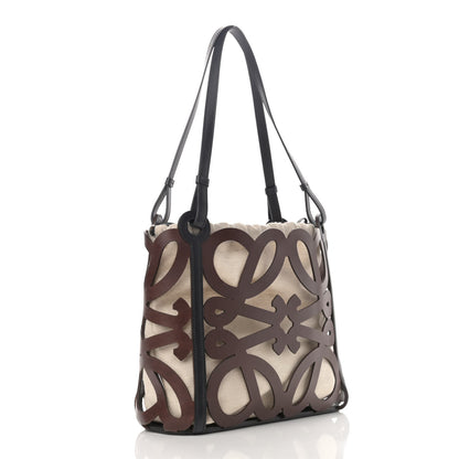 Loewe Smooth Calfskin Small Anagram Cutout Tote Brown Black 4 of 14