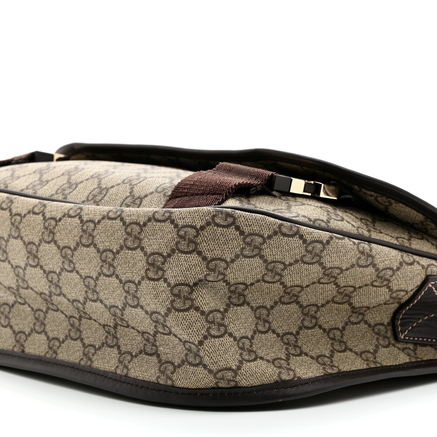 GG Plus Monogram Medium Double Buckle Flap Messenger Bag Beige Dark Brown