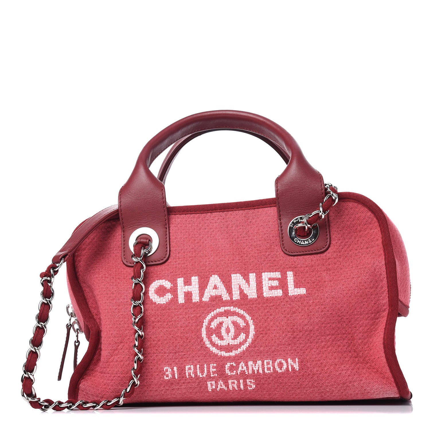 Chanel Canvas Deauville Small Bowling Bag Dark Pink 1 of 11