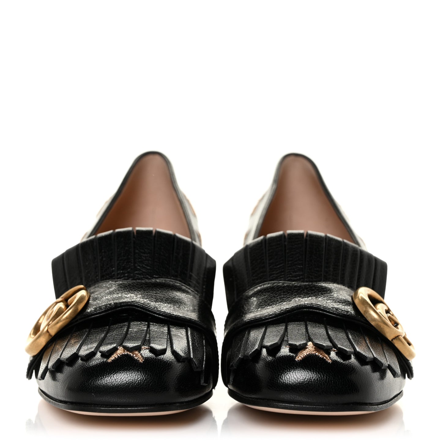Quentin Goatskin Bee Star Embroidered GG Marmont Fringe 50mm Loafer Pumps 35 Black