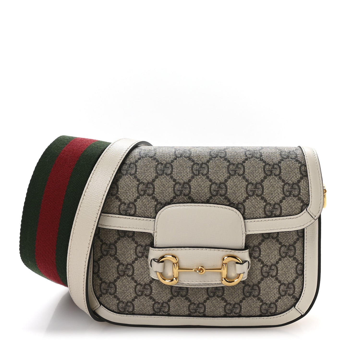 GG Supreme Monogram Web Mini Horsebit 1955 Shoulder Bag Beige Mystic White