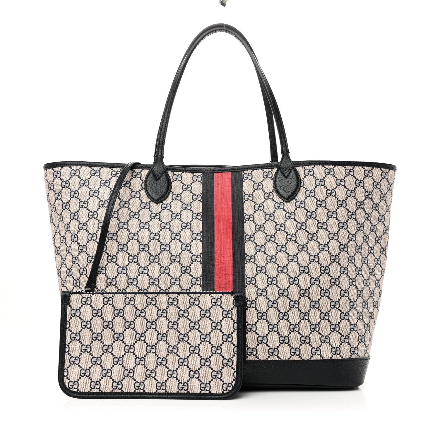 GG Supreme Monogram Textured Dollar Calfskin Web Large Ophidia Tote Beige Blue