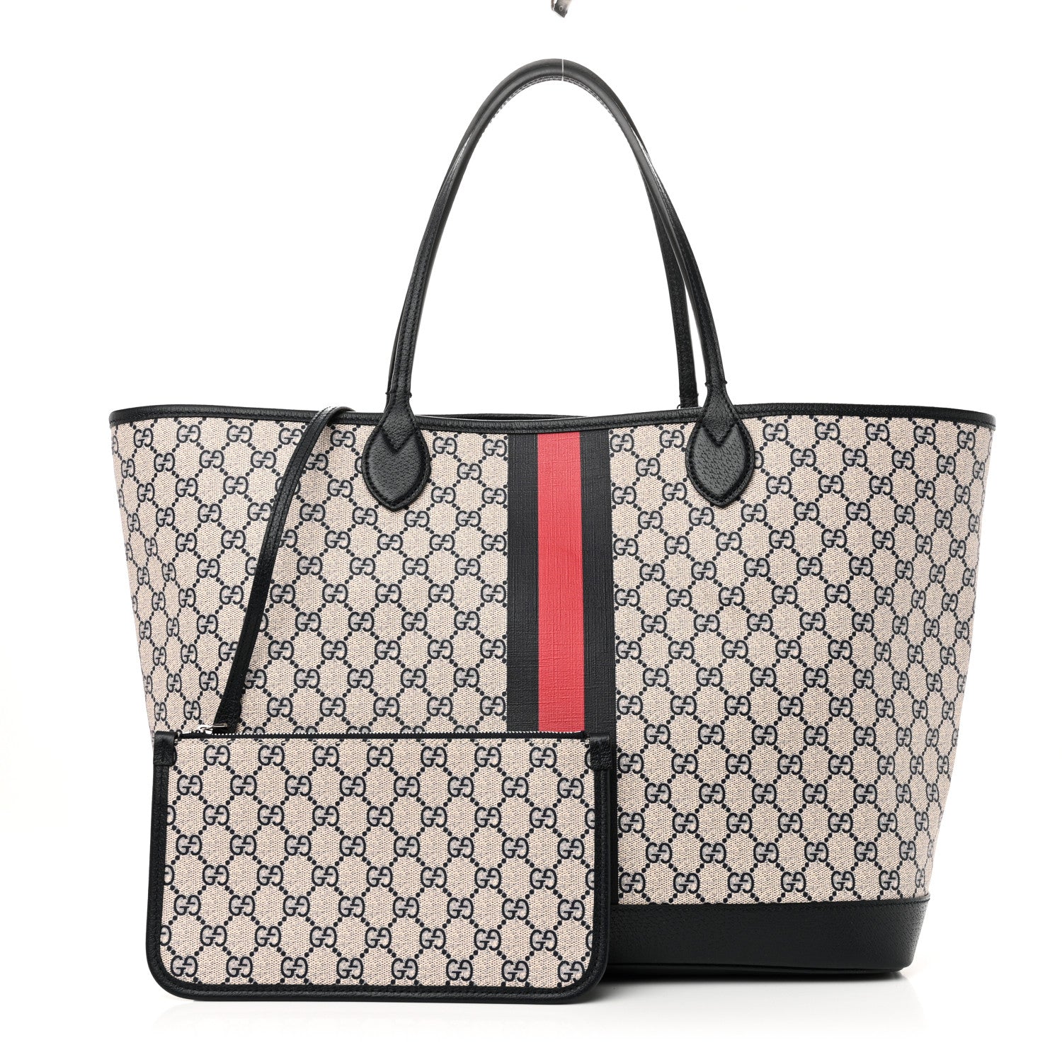 Gucci GG Supreme Monogram Textured Dollar Calfskin Web Large Ophidia Tote Beige Blue 3 of 11