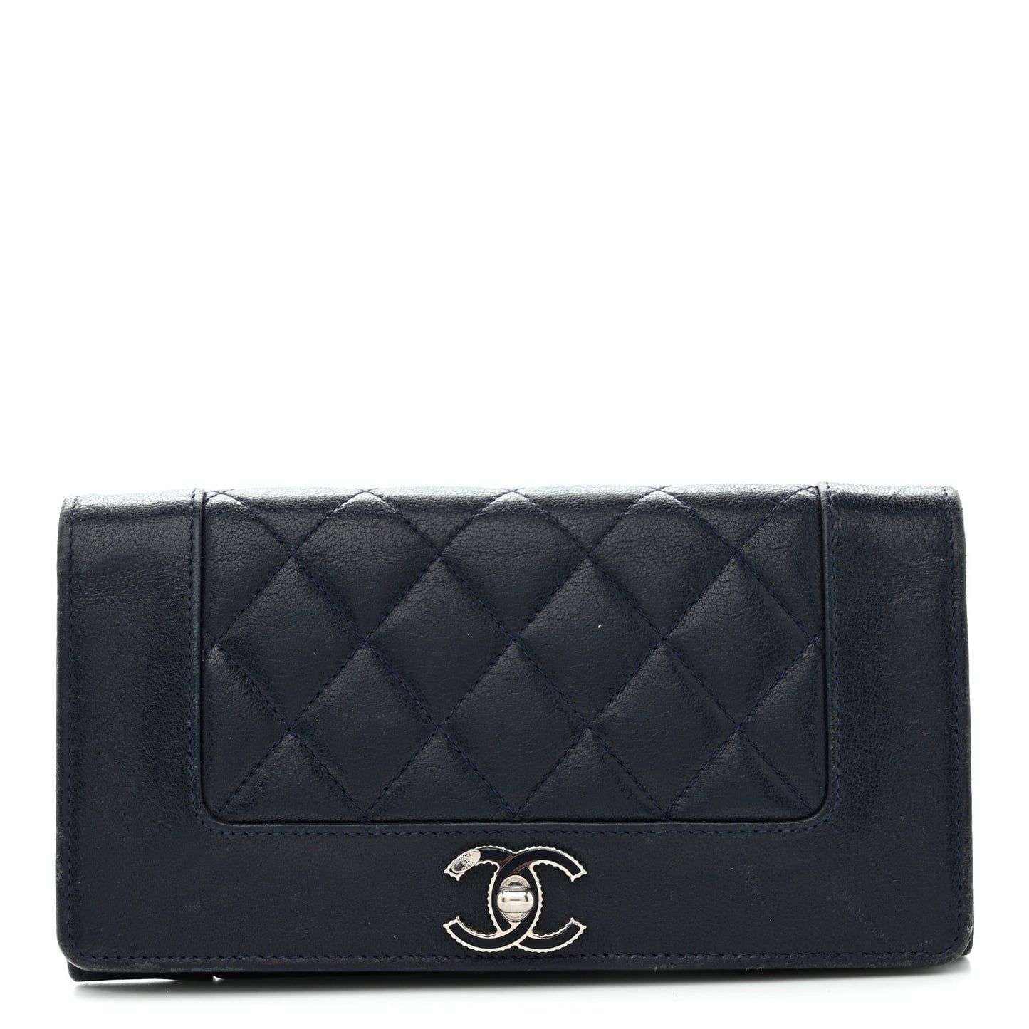 Sheepskin Quilted Mademoiselle Vintage Zip Around Wallet Navy