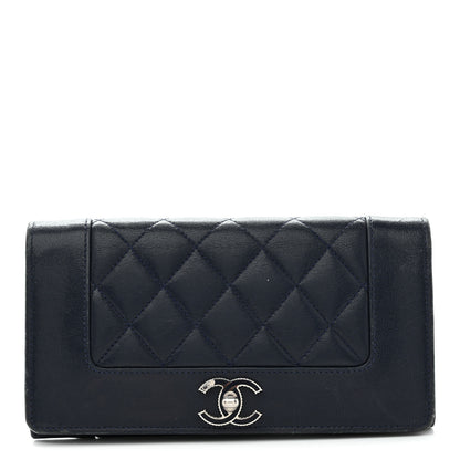 Chanel Sheepskin Quilted Mademoiselle Vintage Zip Around Wallet Navy 1 of 11