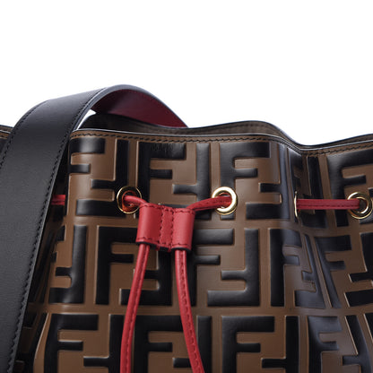 Fendi Vitello Grace F is Fendi Bi-Color FF 1974 Embossed Grande Mon Tresor Bucket Bag Maya Black Fragola 8 of 11