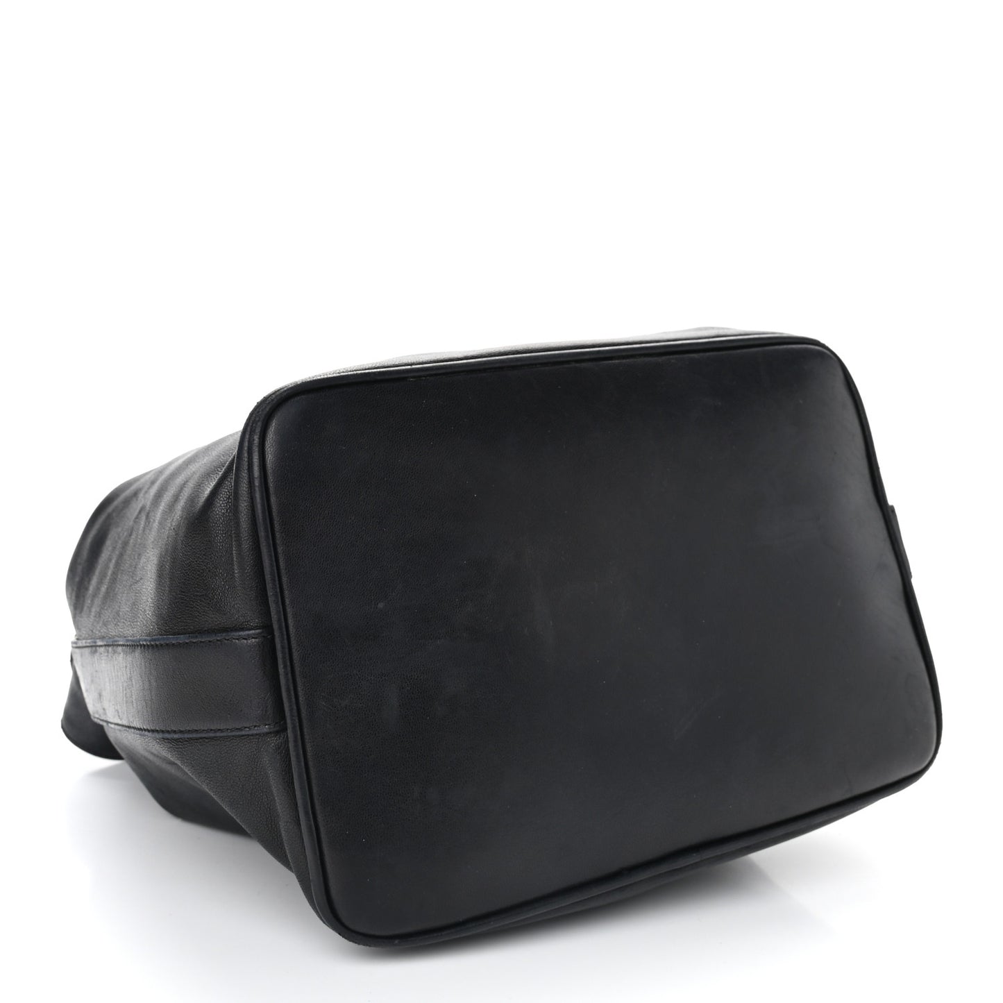 Lambskin CC Stitched Drawstring Bucket Bag Black