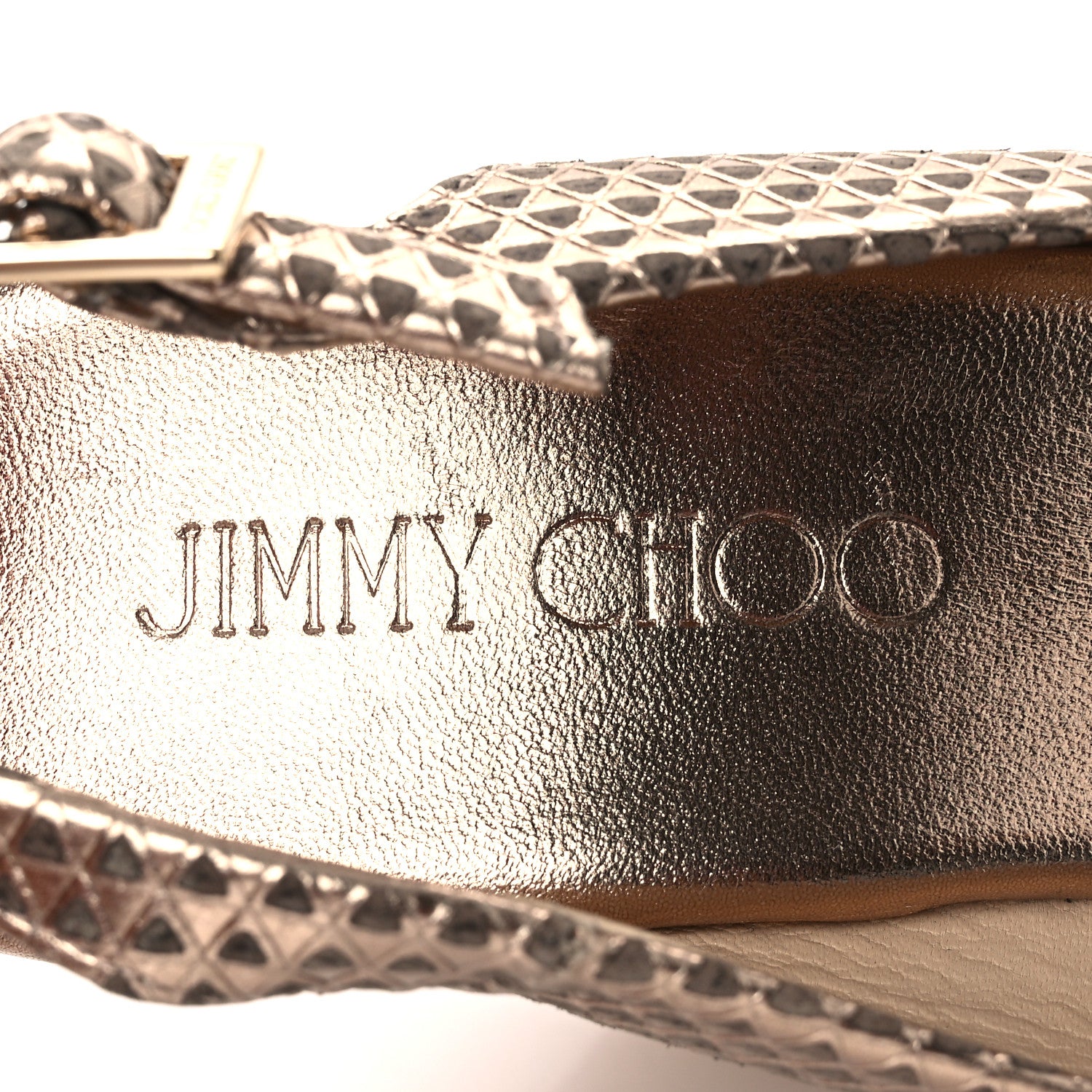 Jimmy Choo Metallic Embossed Calfskin Pacific 120mm Peep-Toe Cork Wedge Sandal 36 Gold 9 of 12
