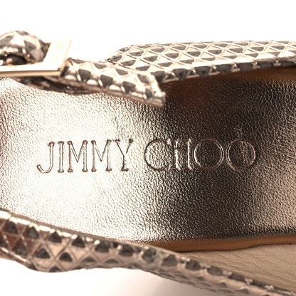Jimmy Choo Metallic Embossed Calfskin Pacific 120mm Peep-Toe Cork Wedge Sandal 36 Gold 9 of 12