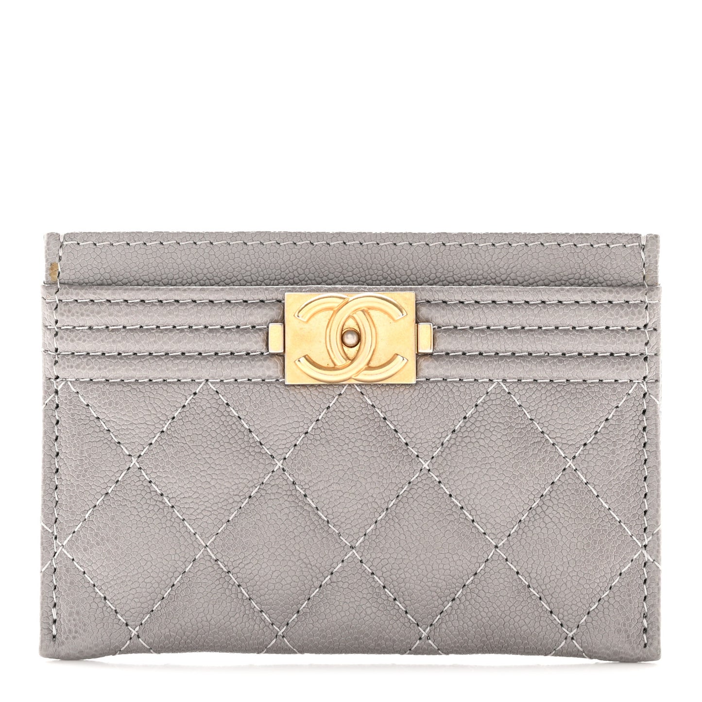 Caviar Quilted Boy Card Holder Grey