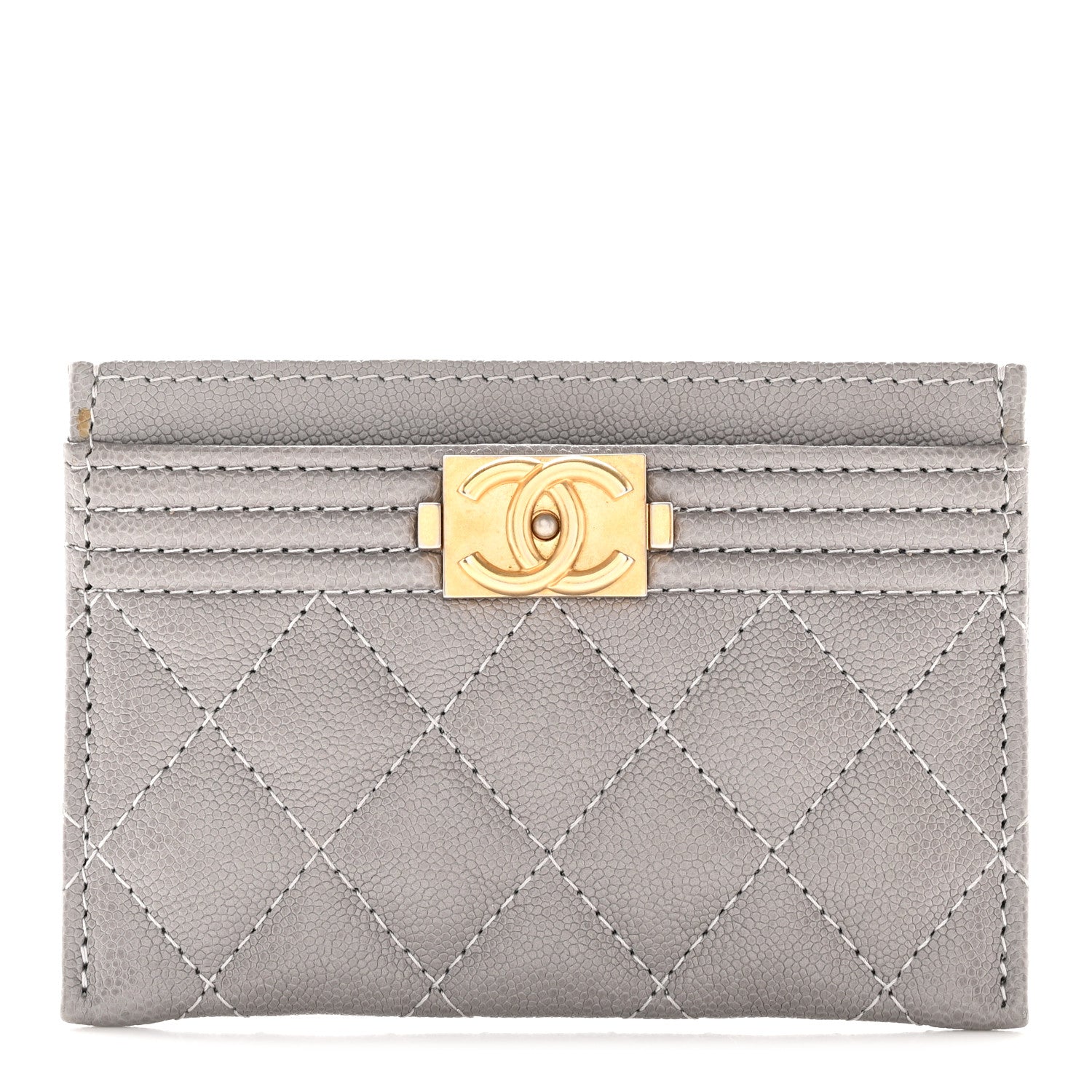 Chanel Caviar Quilted Boy Card Holder Grey 1 of 12