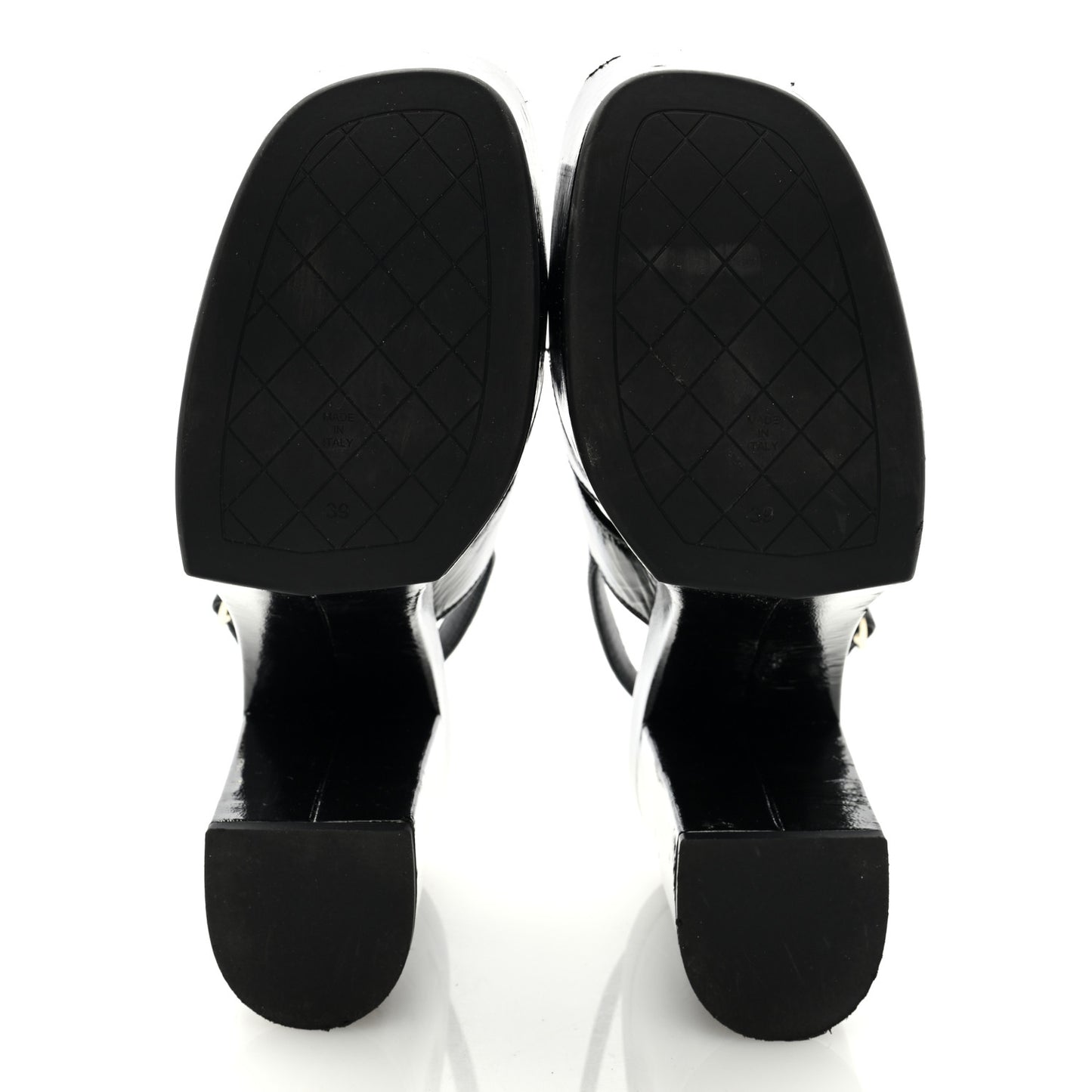 Crumpled Patent Lambskin Platform Sandals 39 Black