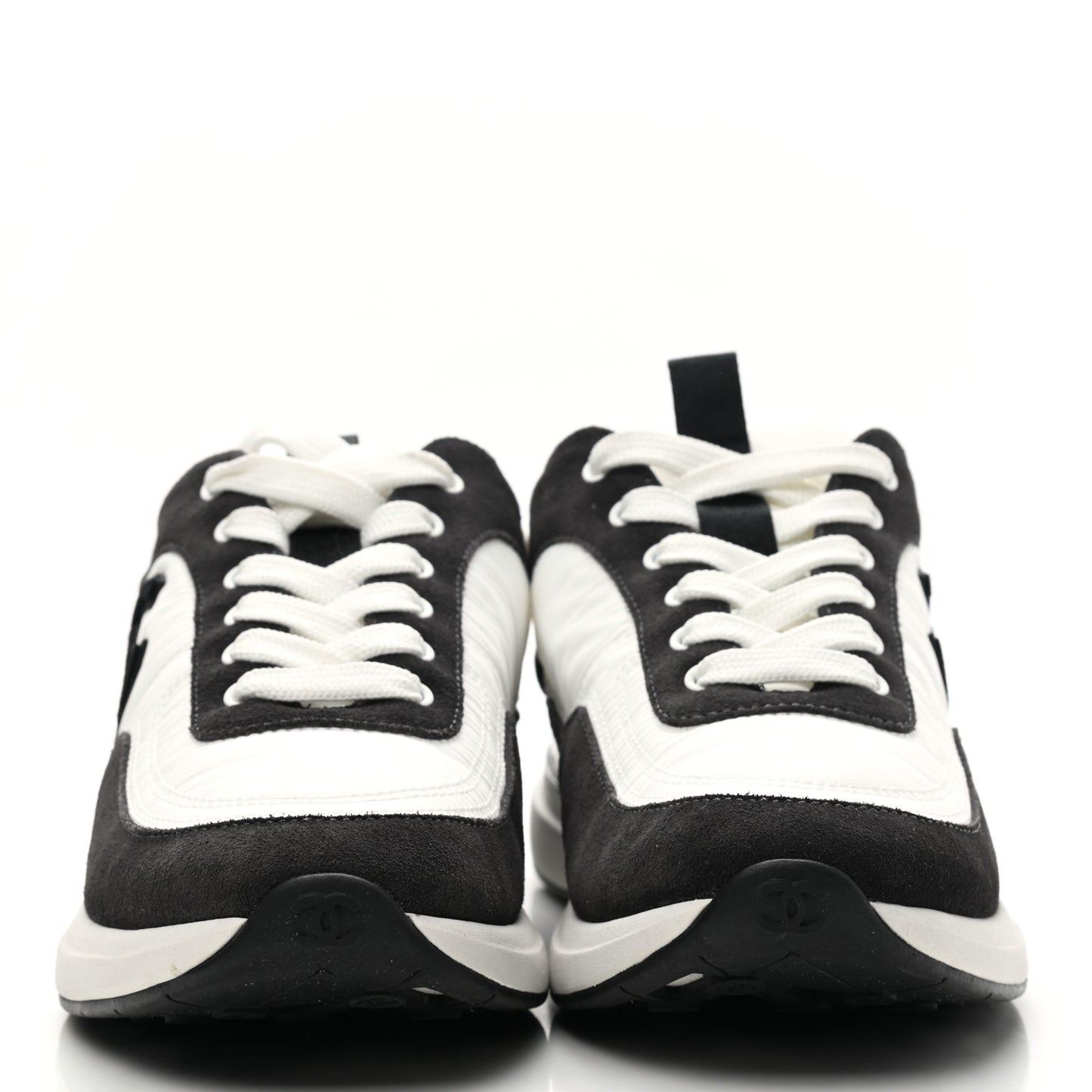 Nylon Suede Calfskin CC Sneakers 38 White Dark Grey