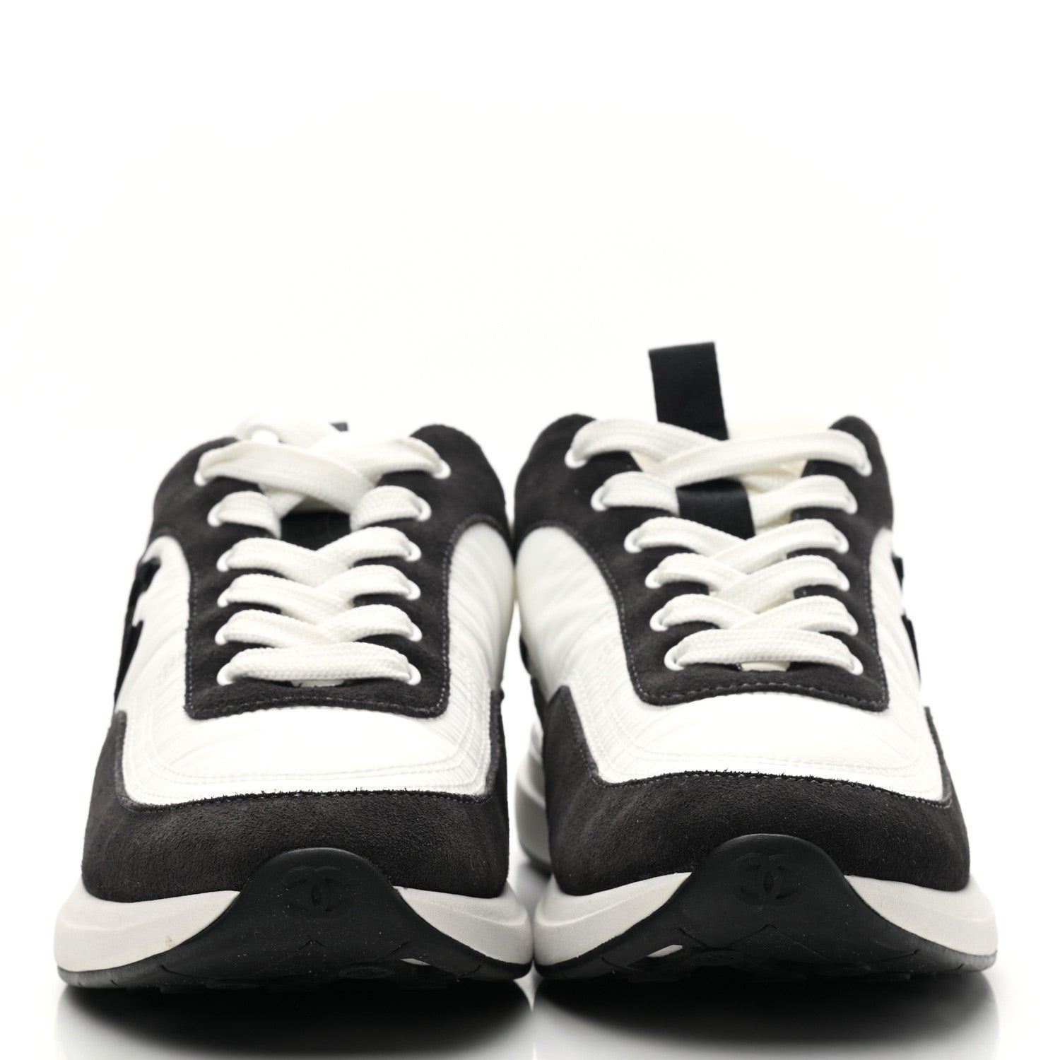 Chanel Nylon Suede Calfskin CC Sneakers 38 White Dark Grey 2 of 8