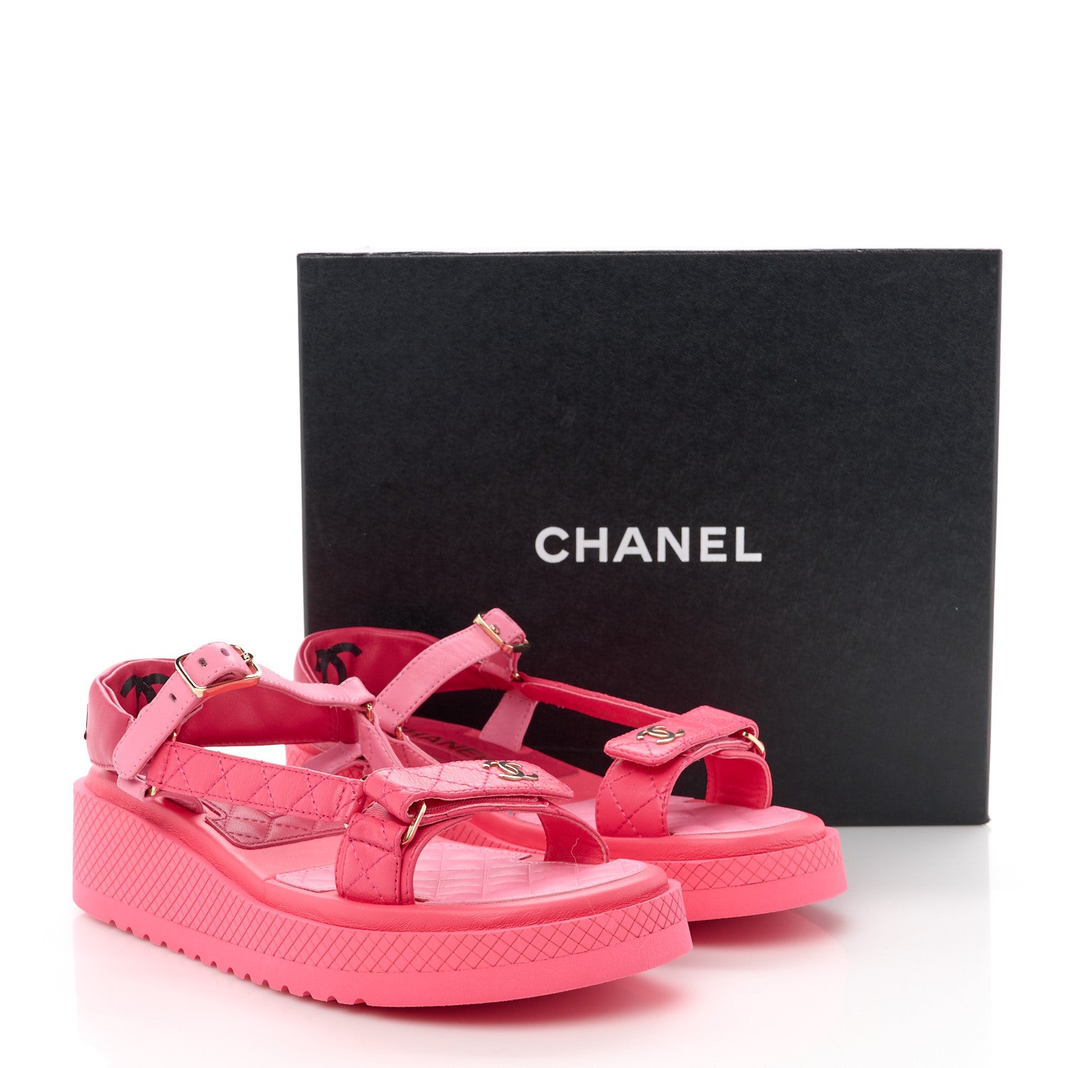 Chanel Lambskin Logo Platform Sandals 39 Red Purple Orange 9 of 9